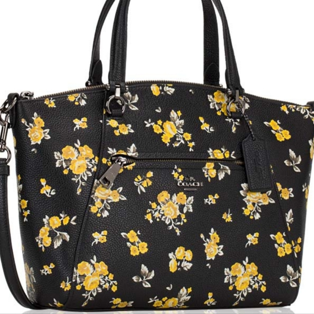 🥀NeW!!🥀 COACH PRAIRIE CROSS STITCH FLORAL PRINT ROSES SATCHEL  87109
